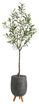 Nearly Natural 70" Olive Artificial Tree, Gray Planter With Stand