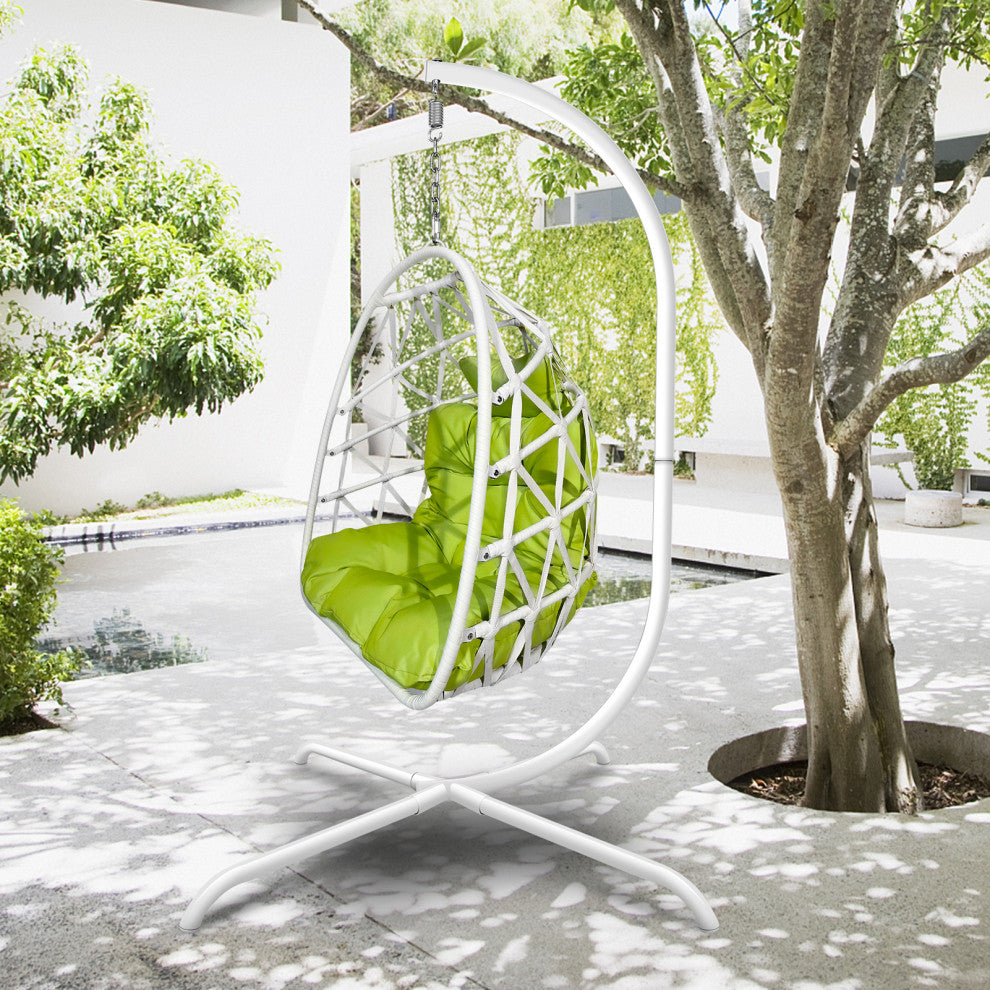Outdoor Rattan Swing Chair Folding Hanging Egg Chair With Cushion and Pillow