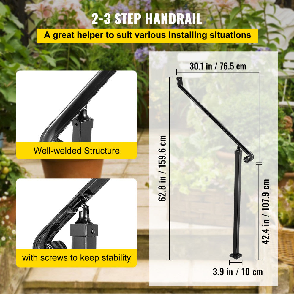 Handrails for Outdoor Steps Wrought Iron Step Railings, Fit 2-3 Steps