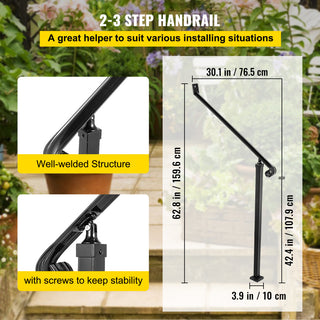 Handrails for Outdoor Steps Wrought Iron Step Railings, Fit 2-3 Steps