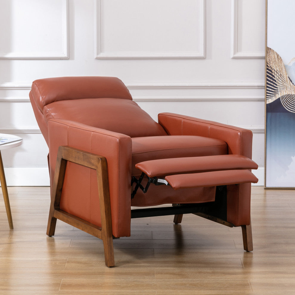 Reed Leather Push Back Recliner, Caramel