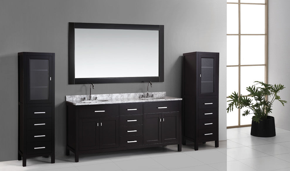 London 72" Double Sink Vanity Set With 2 Matching Linen Cabinet, Espresso