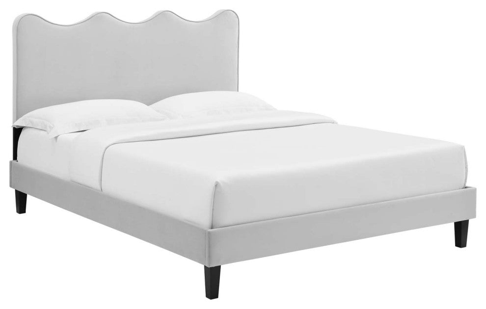 Current Performance Velvet Queen Platform Bed, Light Gray