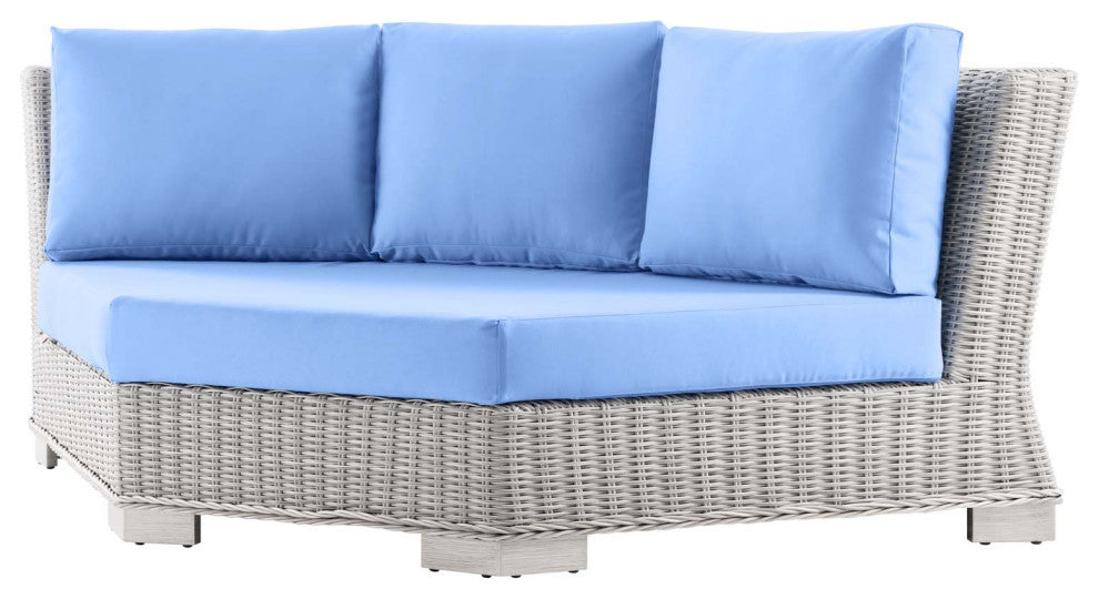 Lounge Sectional Sofa Chair Table Set, Rattan, Wicker, Gray Blue, Outdoor