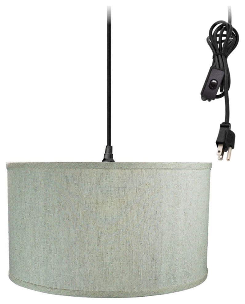 1 Light Swag Plug-In Pendant 16"w Textured Oatmeal Shade, 17' Black Cord