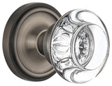 Classic Rosette Privacy Round Clear Crystal Glass Knob, Antique Pewter