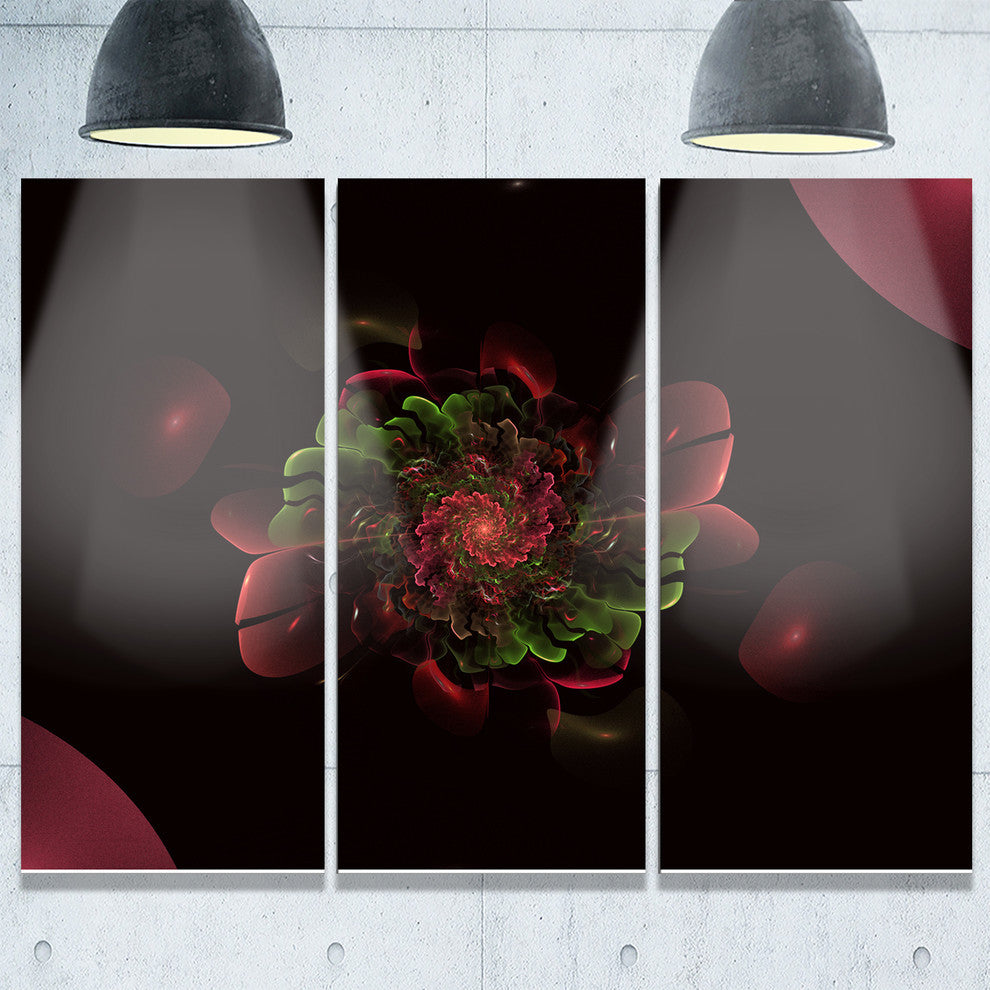 "Dark Purple Rounded Fractal Flower" Metal Wall Art, 3 Panels, 36"x28"