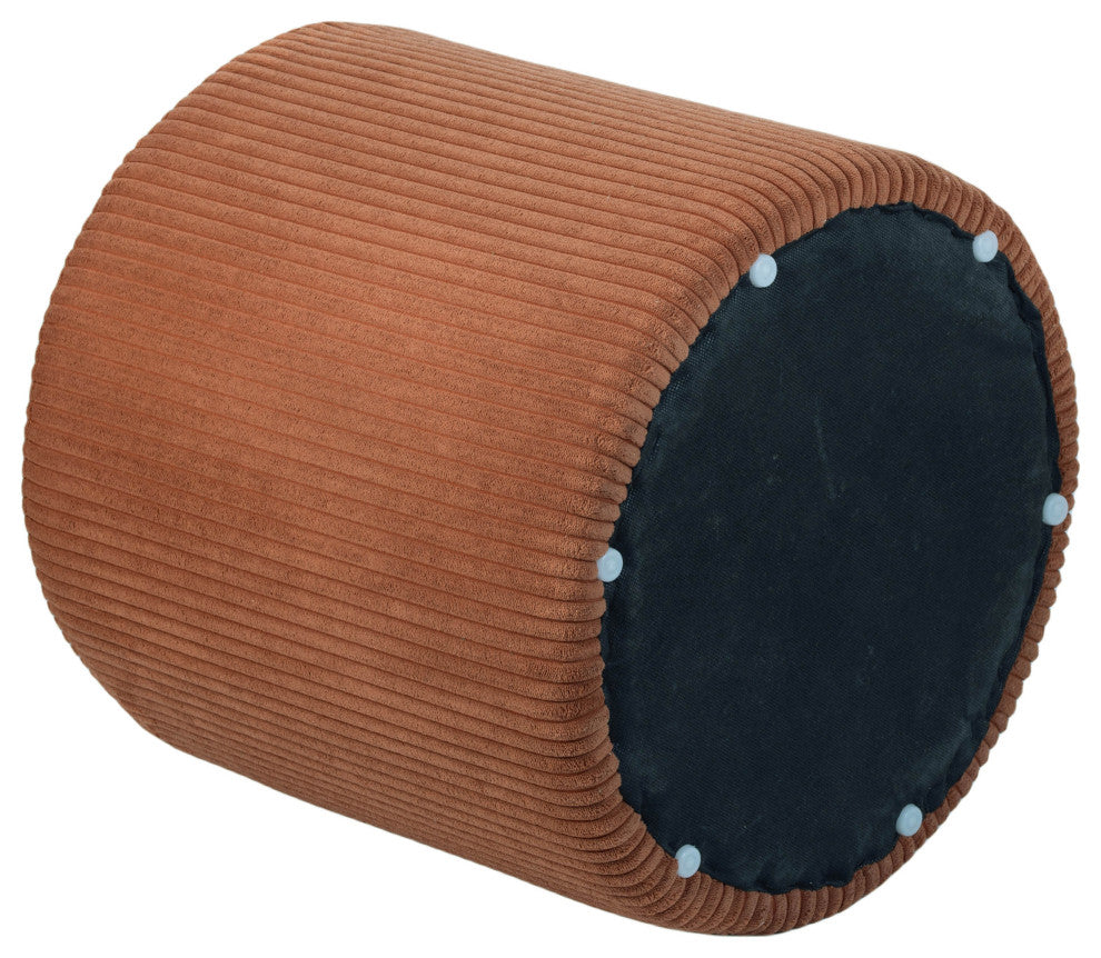 Roy Microsuede Fabric Upholsetered Ottoman/Stool, Cognac, Round