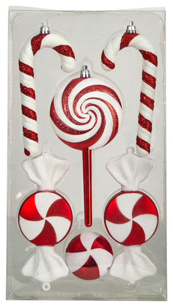 7" Assorted Candy Caneï¿½Holiday Christmas Deluxe Shatterproof Ornament Set of 6