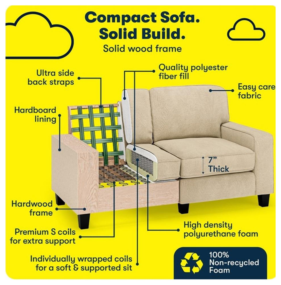 Serta Palisades 61" Track Arm Sofa Loveseat with Removable Covers Sand Beige