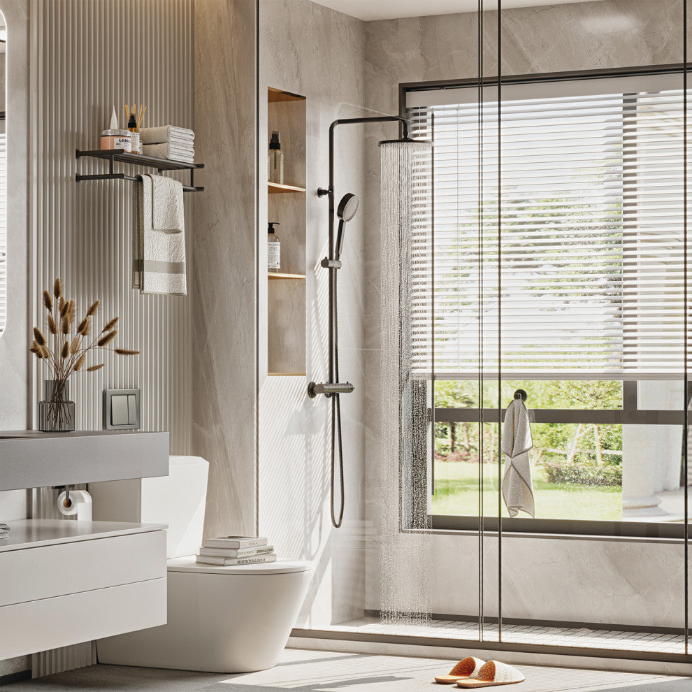 Eviva Bianca Black Powder Coated Thermostatic Round Shower Column