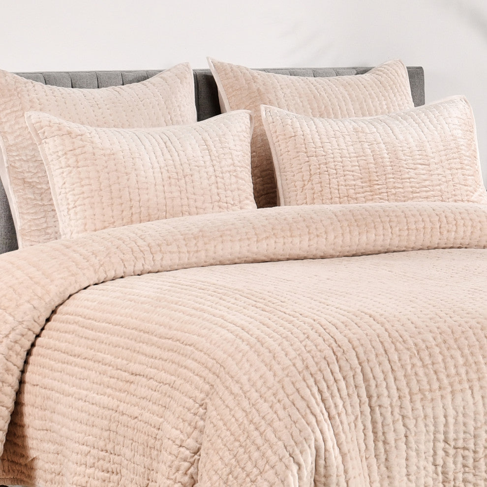 Dimitry 100% Rayon Velvet Shams, Nude, Euro