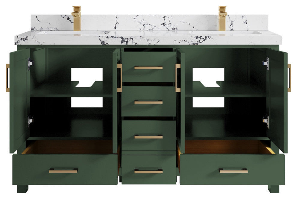 Malibu 60 Double Sink Bathroom Vanity in Lafayette Green 2" Viola Night