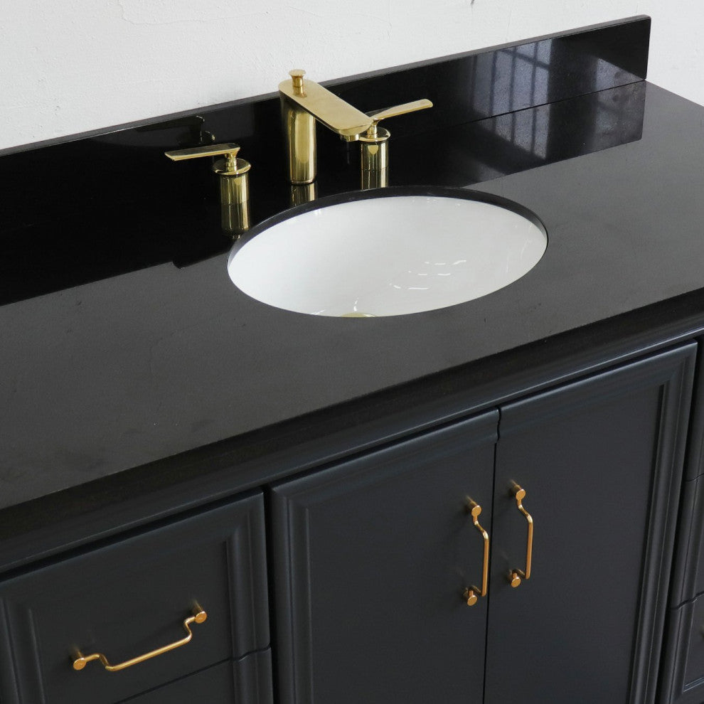 49" Single Sink Vanity, Dark Gray Finish With Black Galaxy Granite