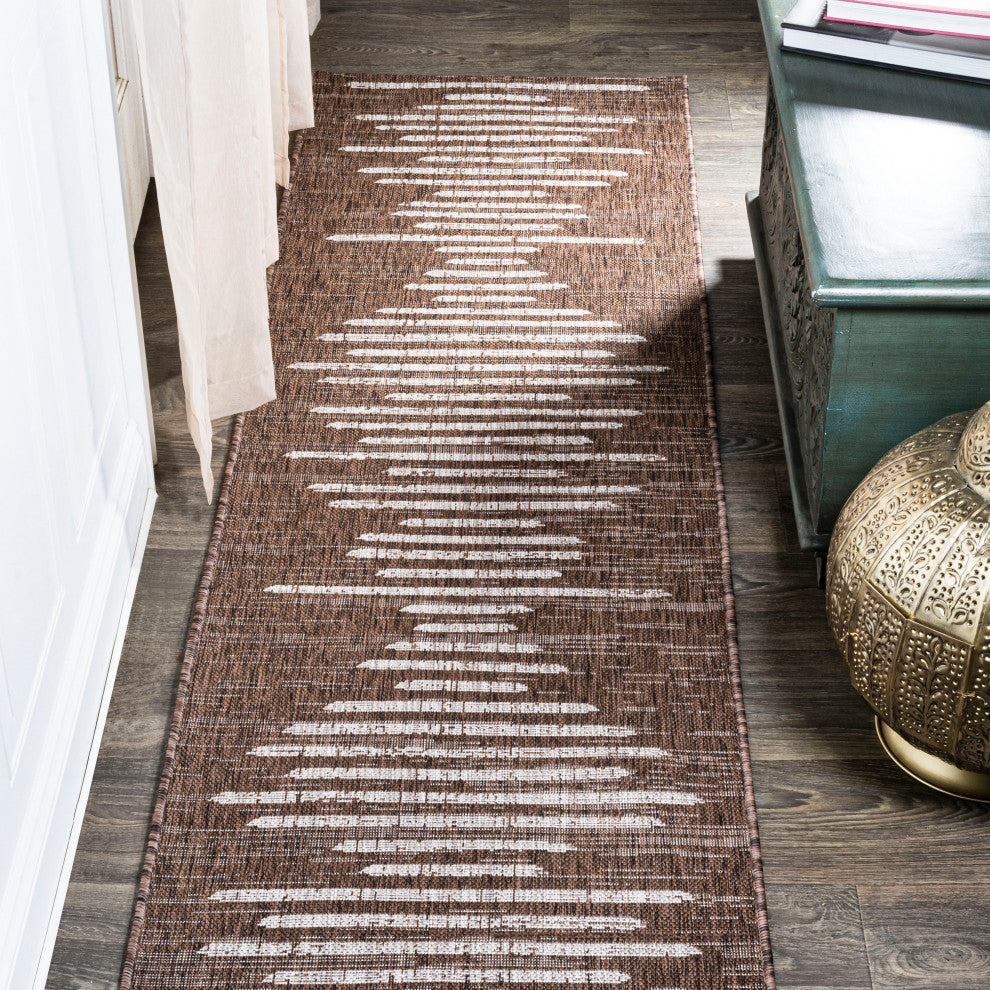 Zolak Berber Stripe Indoor/Outdoor Rug, Brown/Beige, 2 X 10