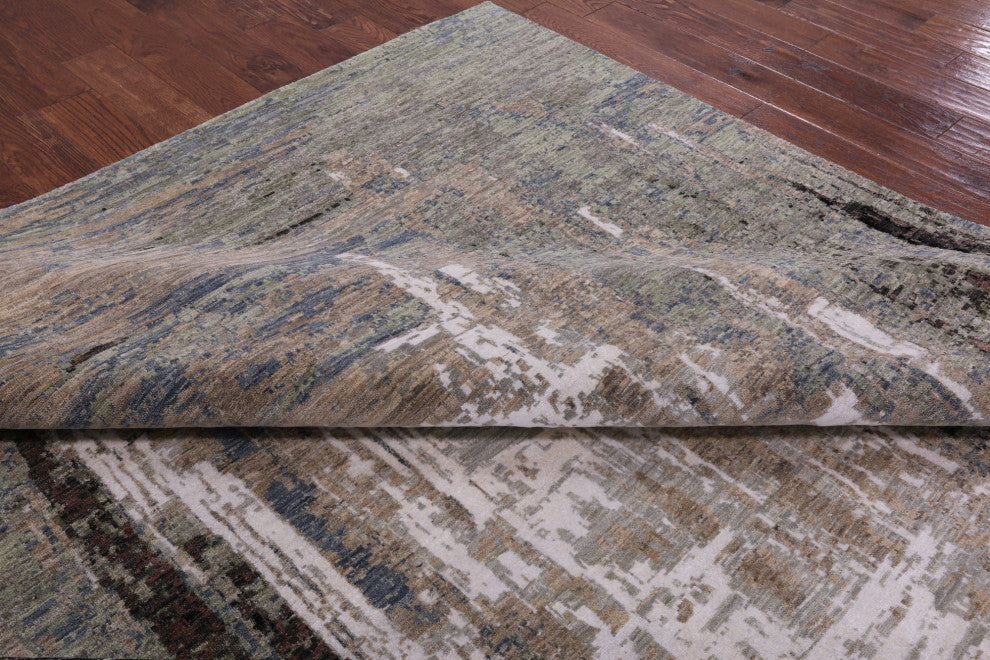 9' 0" X 12' 1" Abstract Handmade Wool and Silk Rug Q6833