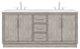 Hugo 72 Double Sink White Marble Countertop Vanity, Gray Oak With Hook Faucets