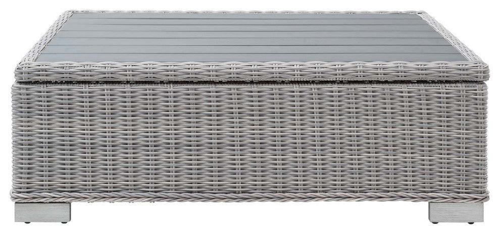 Lounge Coffee Table, Rectangular, Rattan, Wicker, Gray, Modern, Outdoor
