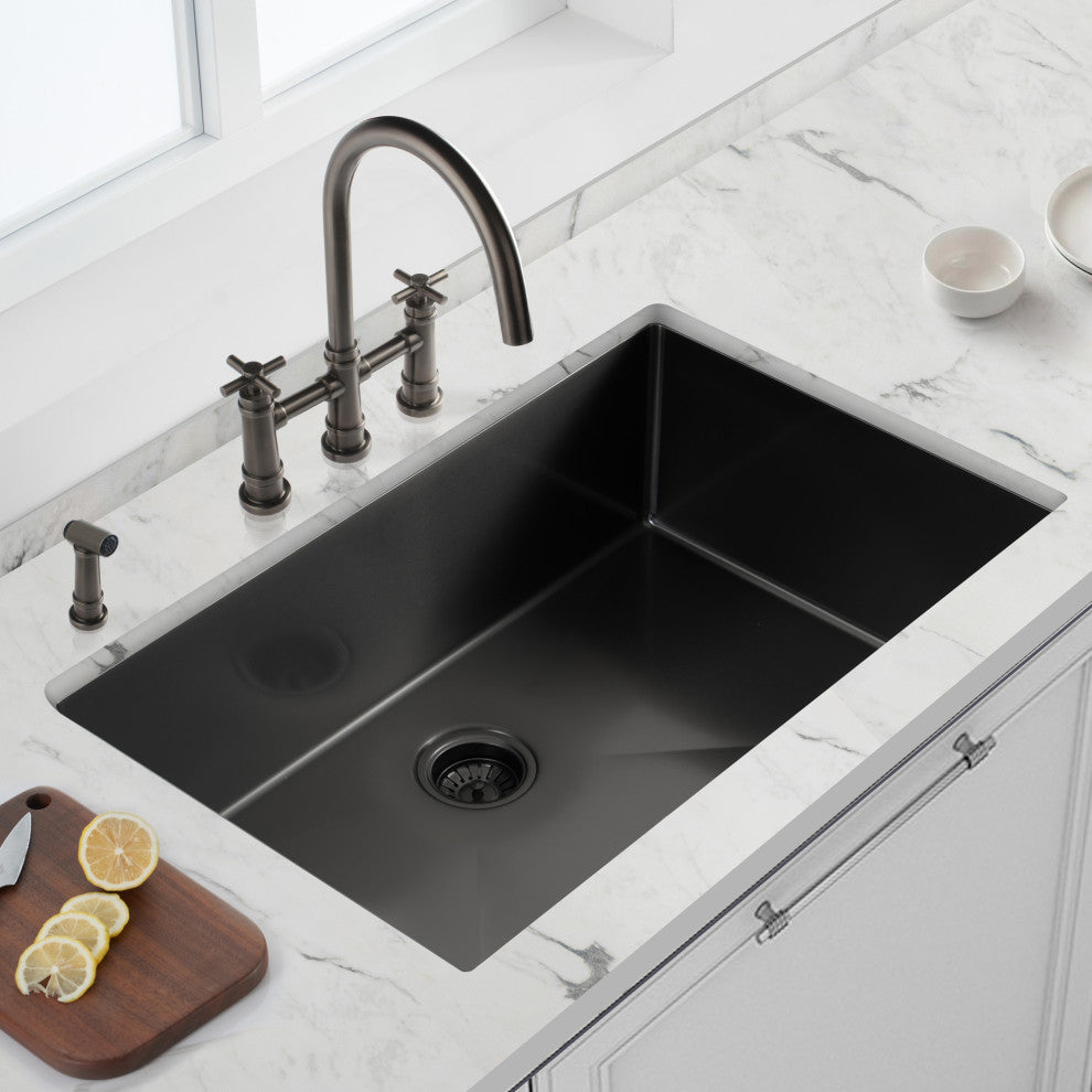 Undermount Single Bowl Stainless Steel Kitchen Sink, Gunmetal Black, 30 X 21