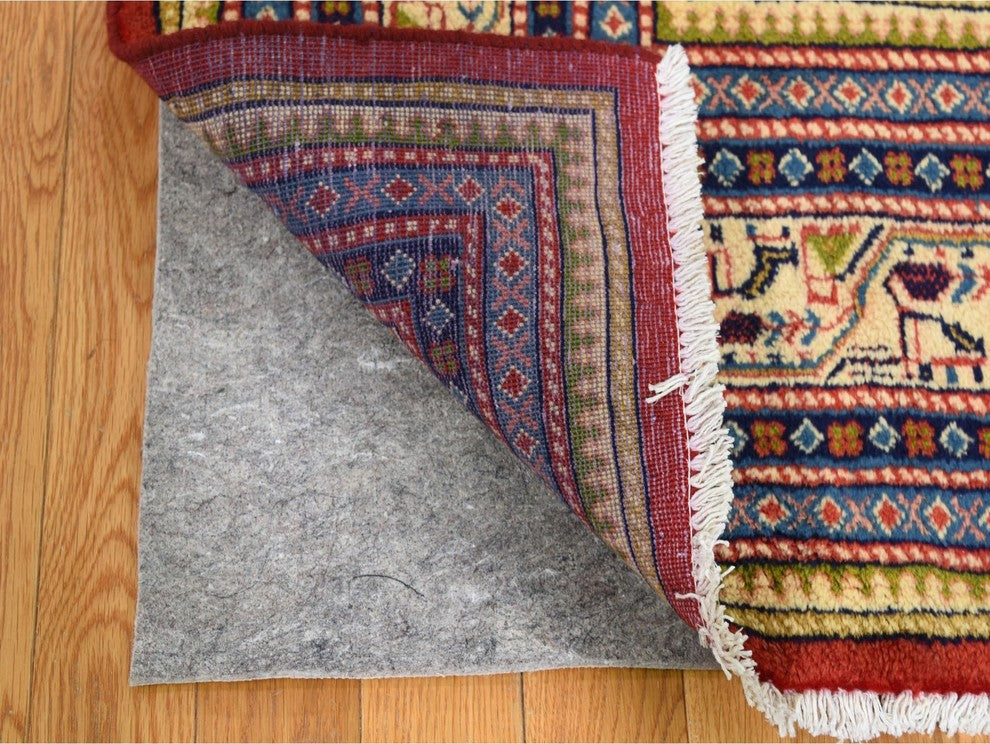 Red New Persian Sarouk Mir Full Pile Pure Wool Small Design Rug , 6'7" x 10'2"