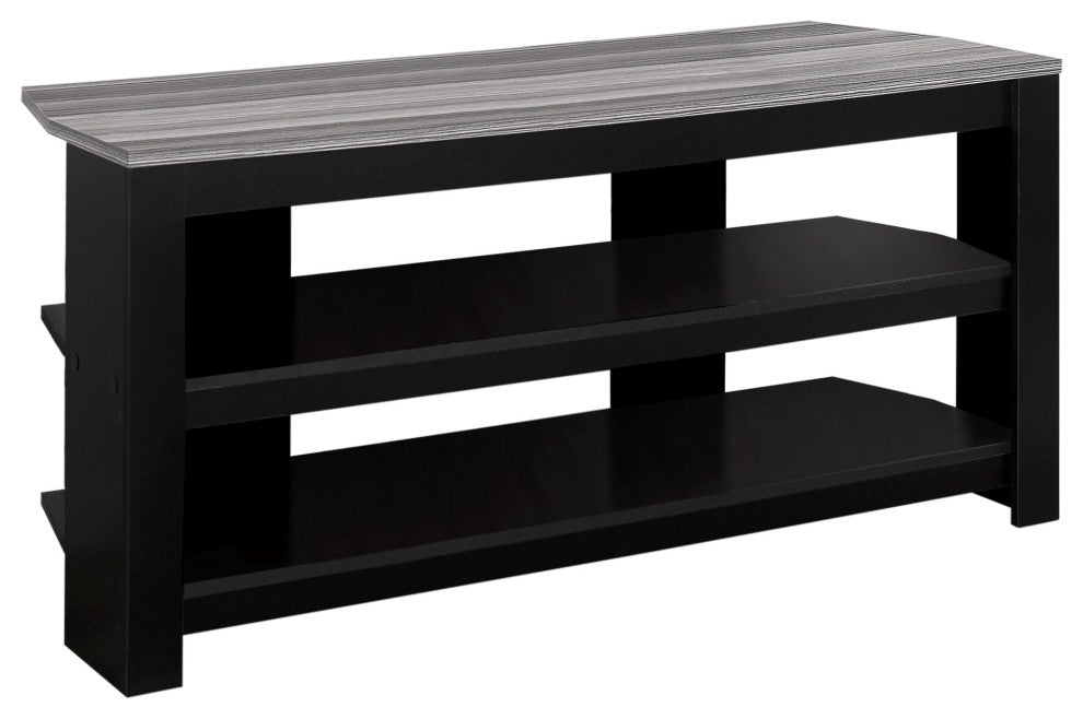 Tv Stand, 42 Inch, Storage Shelves, Laminate, Black, Grey