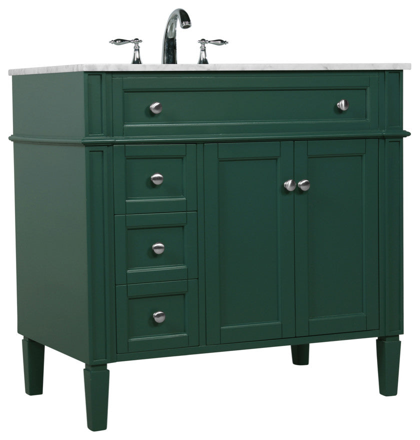 Home Living Vanity with Carrara White Marble Countertop, Green, 36", Single Sink