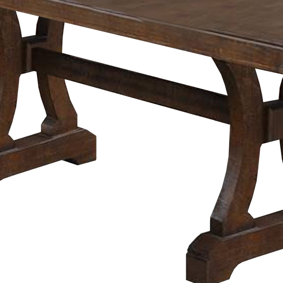 Benzara BM268885 Dining Table With Trestle Base and Extension Leaf, Brown