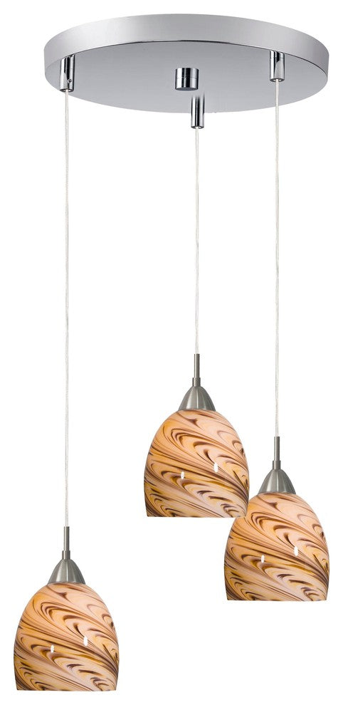 Art Glass 3-Light Multi-Light Pendant, Coast Glass, Satin Nickel