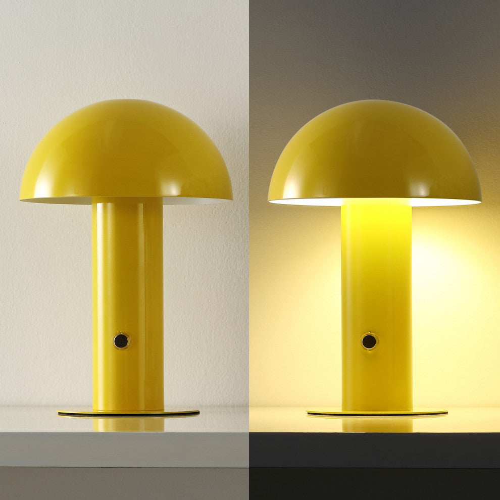 Boletus 10.75" Rechargeable/Cordless Iron Integrated Mushroom Table Lamp, Yellow