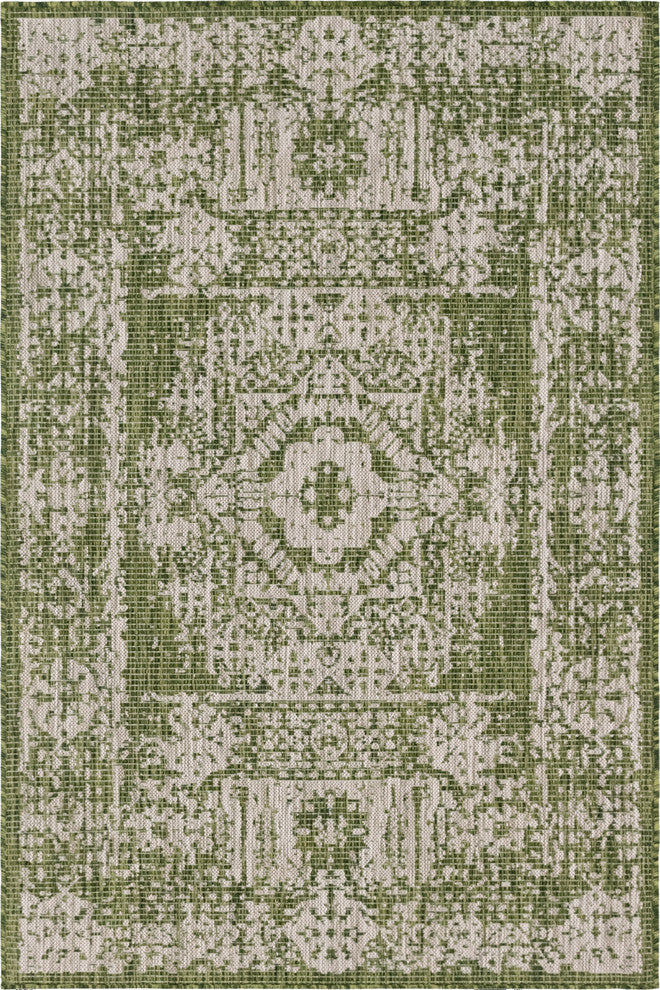 Unique Loom Aqua Blue Timeworn Outdoor Area Rug, Green, Beige, 4' X 6'