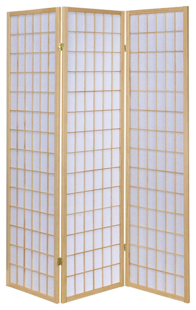 3-Panel Folding Screen, Natural and White