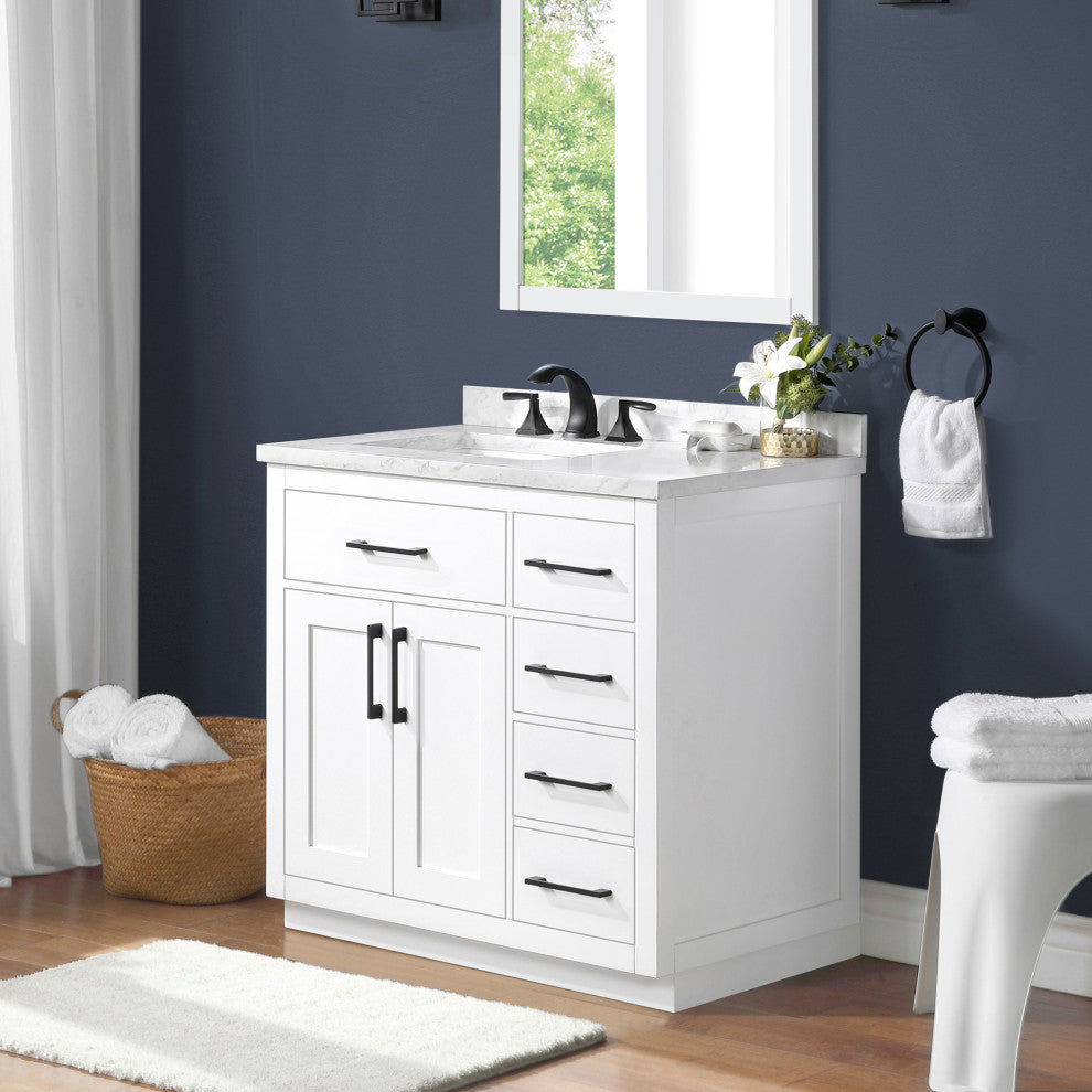 OVE Decors Athea 36" Vanity, Black Hardware, Power Bar, White