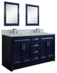 61" Double Sink Vanity, Blue Finish And White Engineered Stone Top And Oval Sink