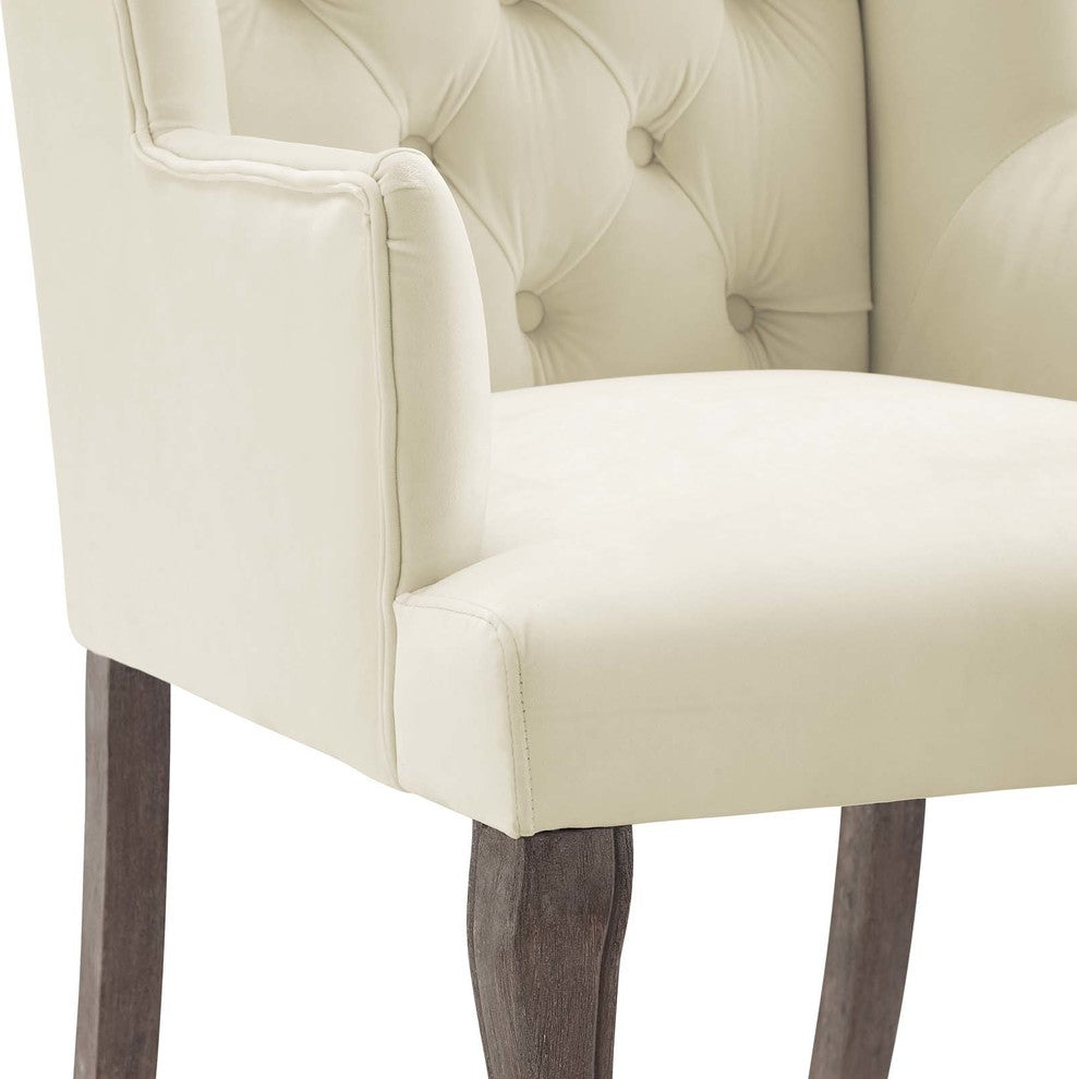 Realm French Vintage Dining Performance Velvet Armchair, Ivory
