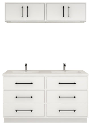 Victoria 60" Double Sink Solid Wood Vanity, Overhead Cabinet, Glossy White