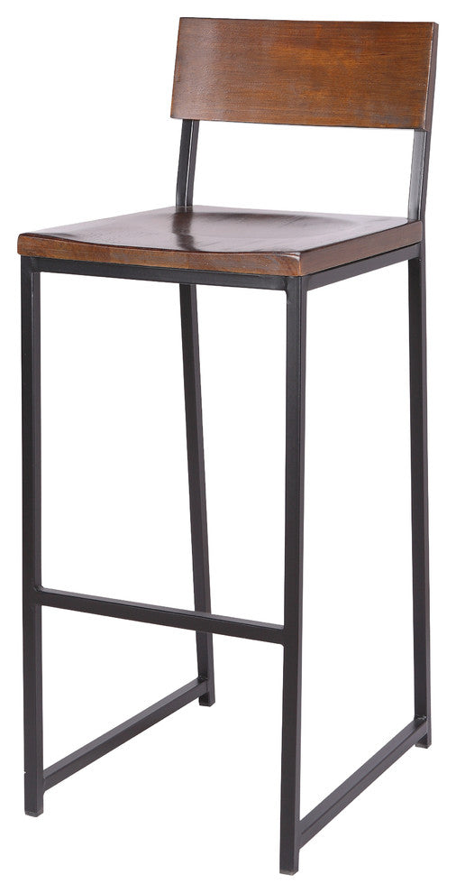 Zaylor Heavy Duty Barstool Frosted Black with Walnut Wood Seat (Set of 2)