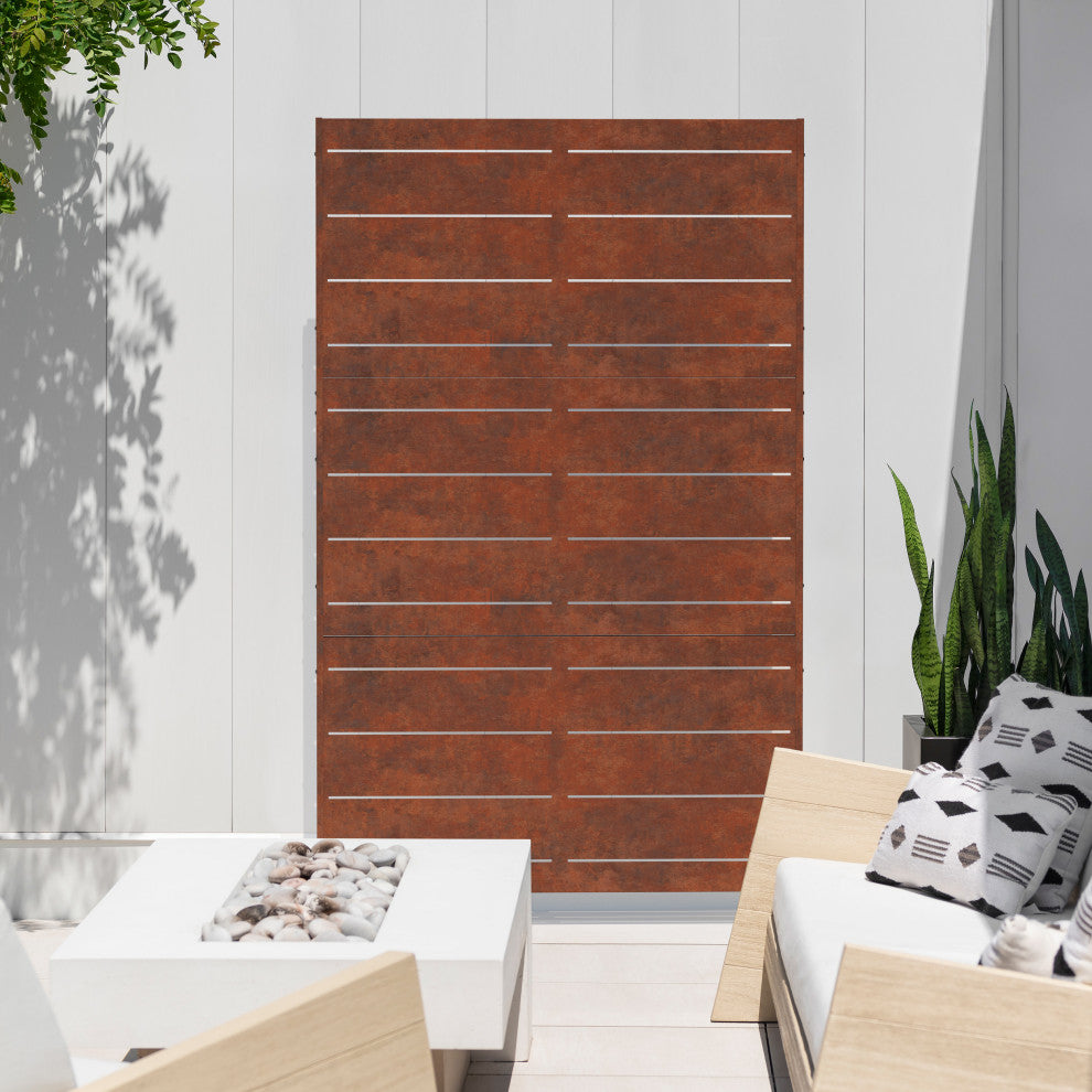 Alta Corten Steel Decorative Screen With Stand, Linear