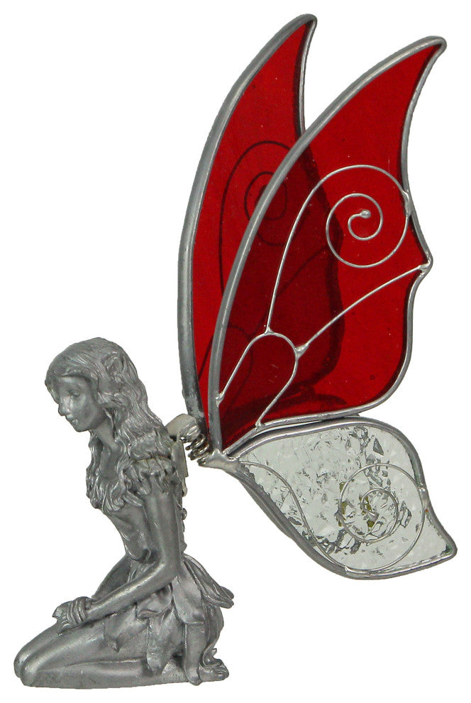 Kneeling Fairy Pewter Figurine Home Decor Mythical Desk Accessories Glass Wings