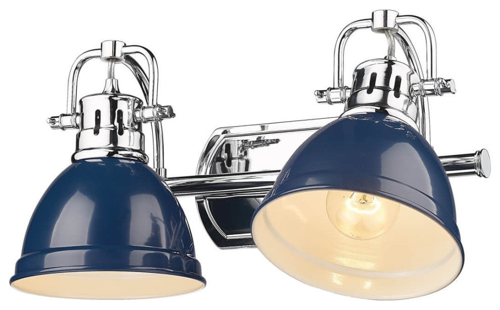 2 Light 17" Bath Vanity Light, Chrome With Navy Blue Shade