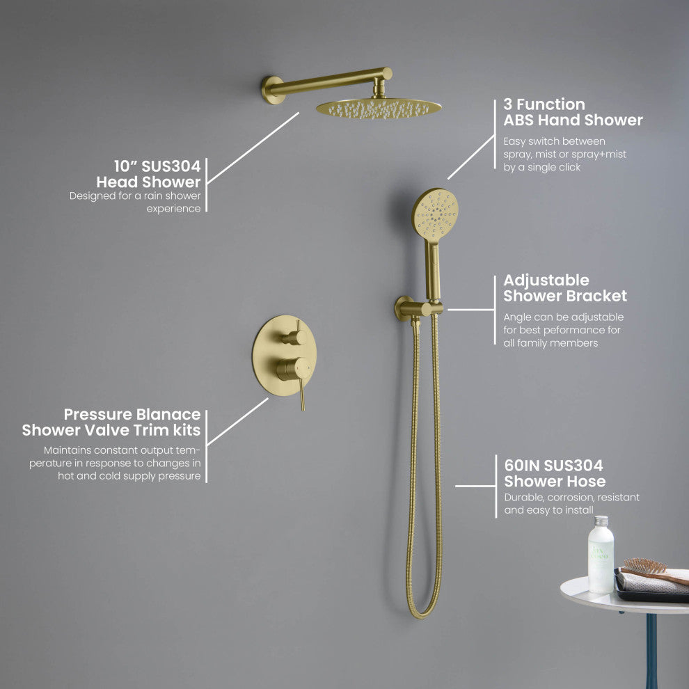 Circular Pressure 2-Function Shower System, Rough-In Valve, Brushed Gold