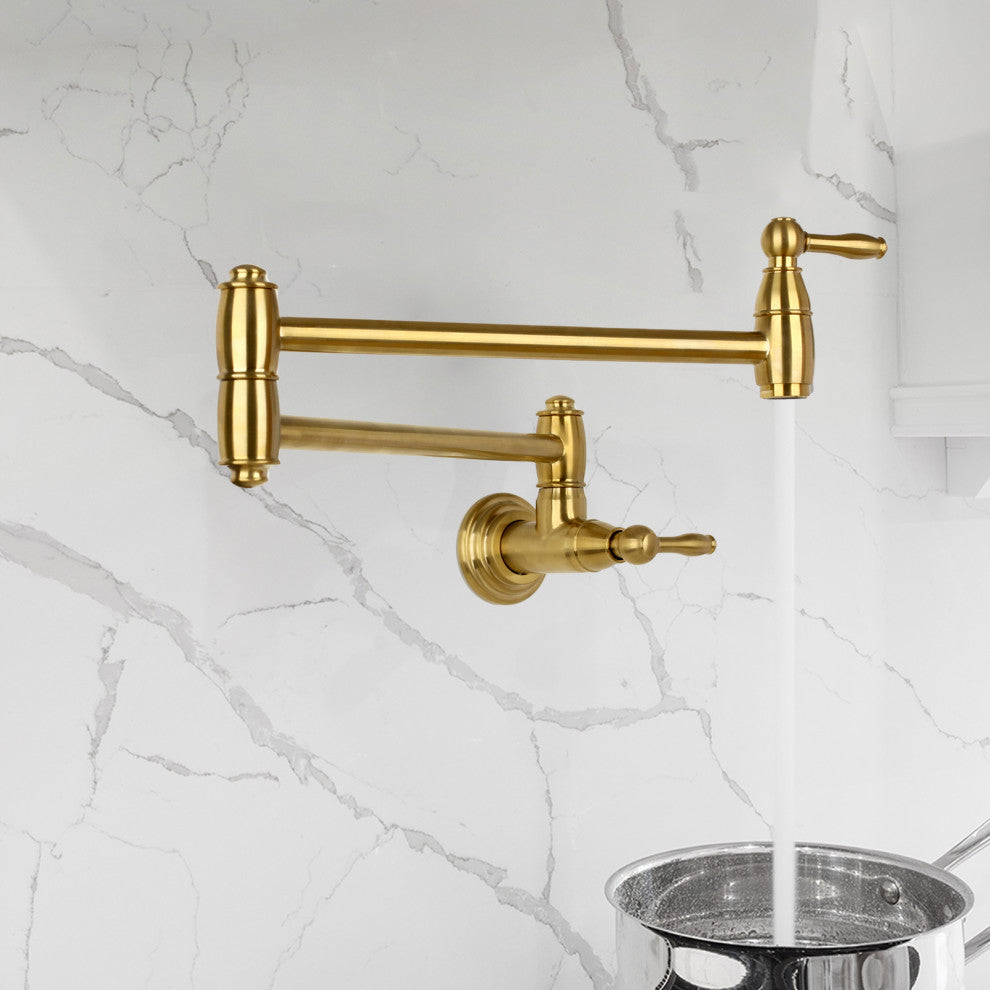 Copper Pot Filler Kitchen Faucet Wall-Mounted, Brushed Gold