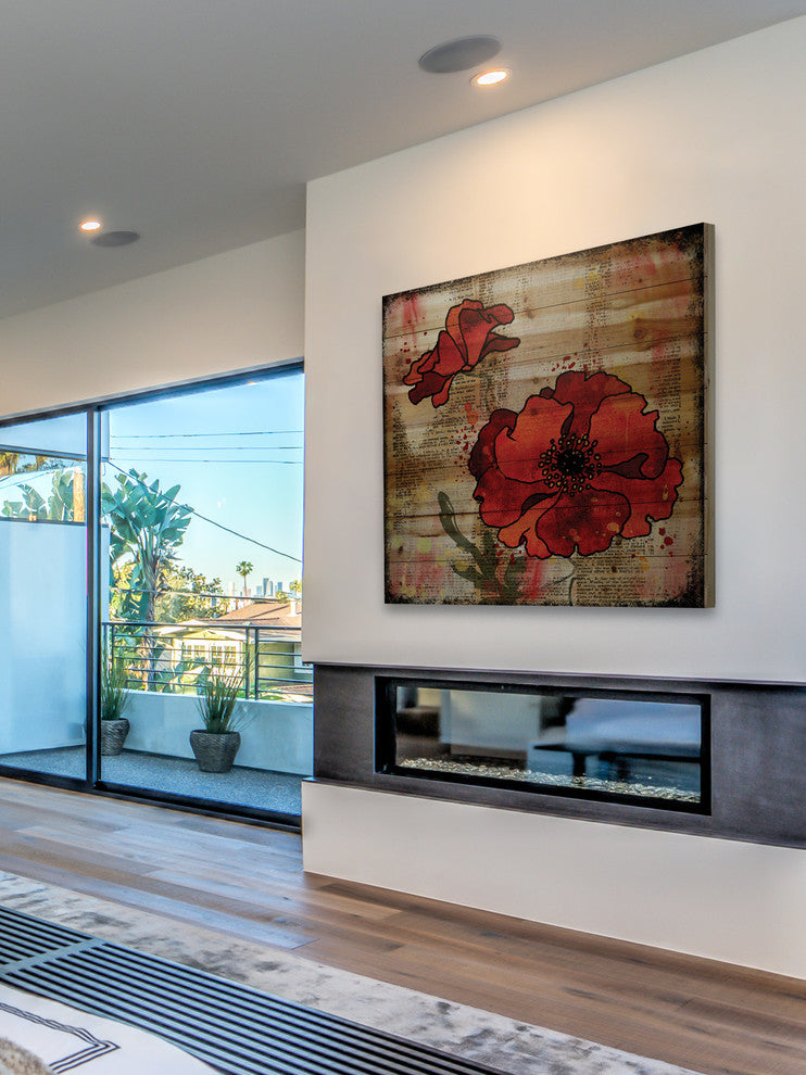 Marmont Hill, "Dark Red Poppies" by Vicki Butler Print, Natural Pine Wood