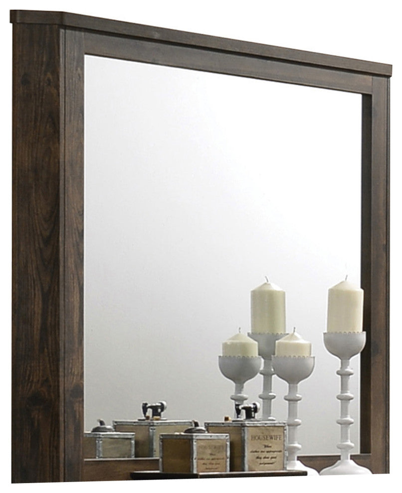Benzara BM204558 Transitional Style Decorative Mirror with Grooved Panels, Brown