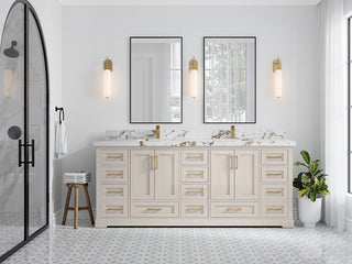 Boston 84" Double Sink Bath Vanity in Fine Grain 2" Viola Brown