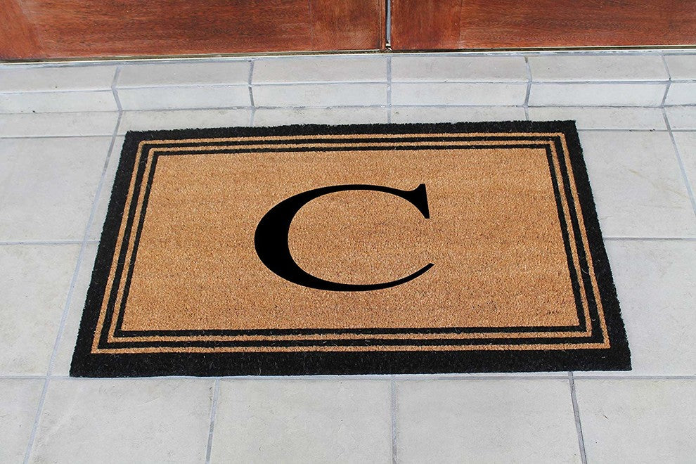 A1HC Black/Beige Coir Monogrammed Doormat 24"x39" , C