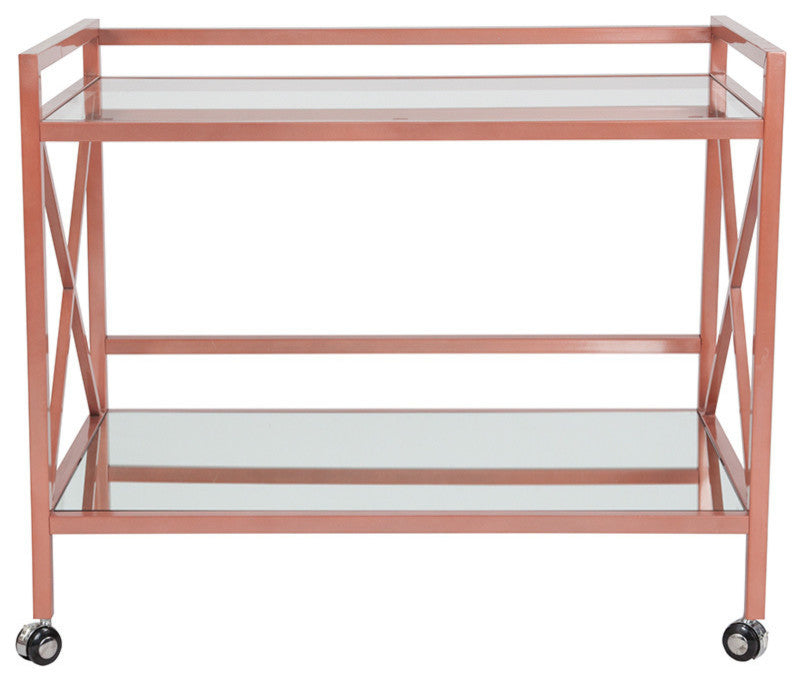 Glenwood Park Glass Kitchen Serving and Bar Cart with Rose Gold Frame