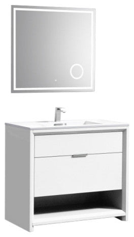 KubeBath Nudo 36'' Floor Mount Modern Bathroom Vanity, Gloss White