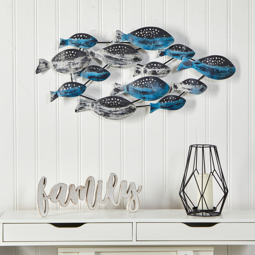 Nearly Natural 7058 3x1.5 Coastal Fish Metal Wall Art Decor