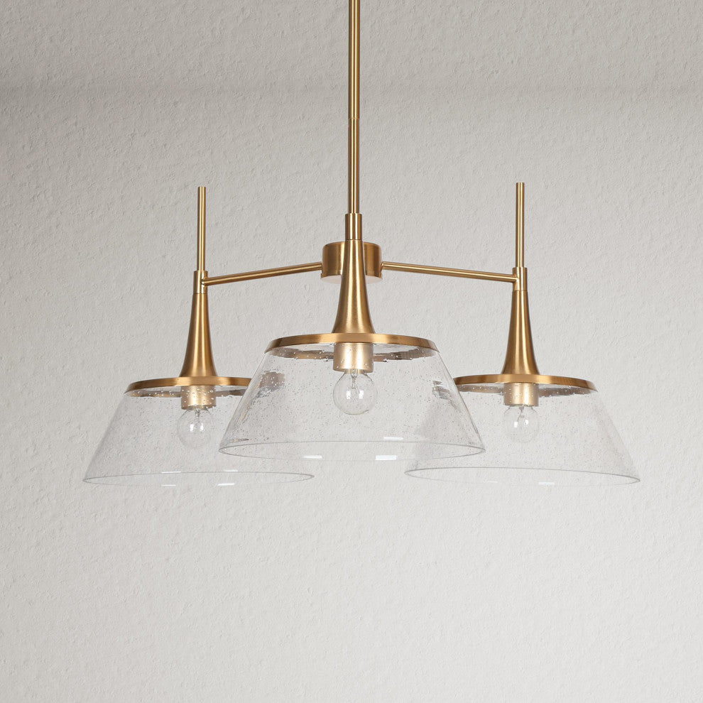 LNC 3-Light Polished Gold with Seedy Glass Linear Modern/Contemporary Chandelier