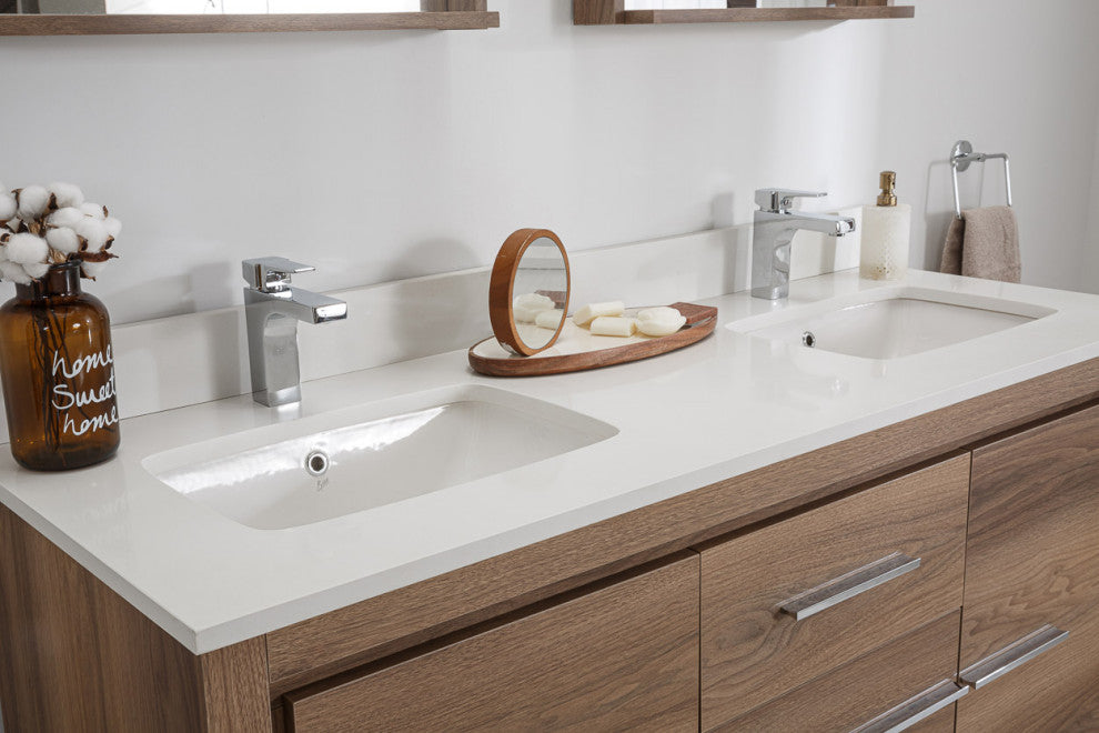 Mila Collection 60" Bathroom Vanity With Sink, Mirror, Countertop, Walnut Brown